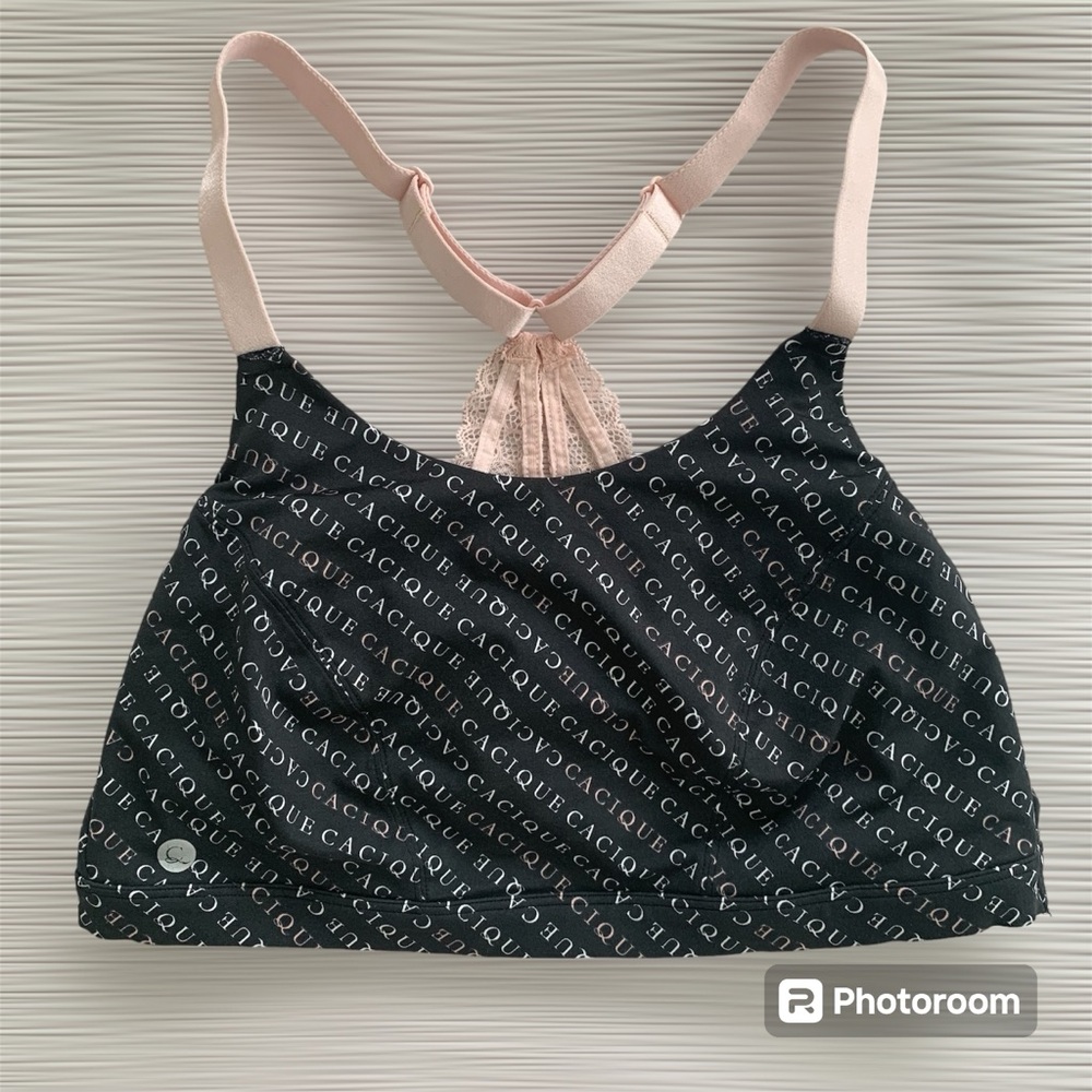 CACIQUE Sports Bra Black/Pink‎ Logo Low Impact Lace Racerback  PLUS SIZE 18/40D